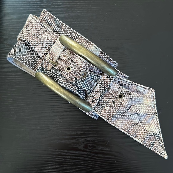 Snakeskin Wide Leather Metal Buckle Belt SzM-L - Picture 1 of 7